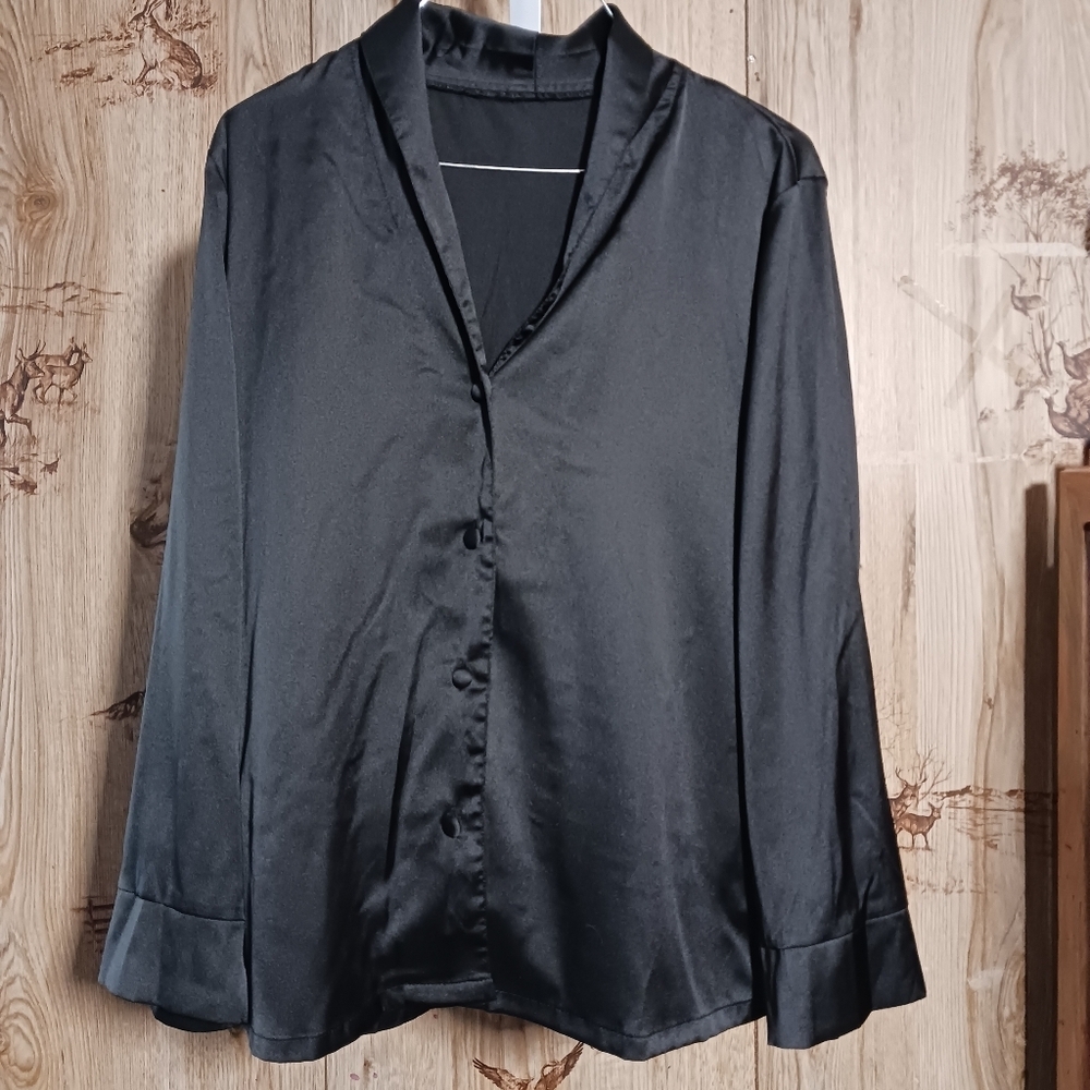 Black Satin Buttun Up Shirt Size Small